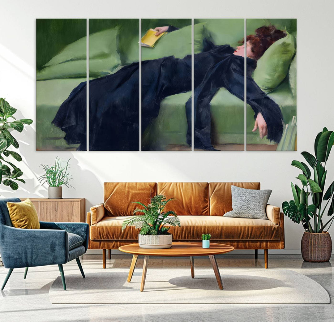 Decadent Girl Canvas Wall Art - Classic Portrait by Ramón Casas, Elegant Resting Figure for Living Room, Bedroom, or Study, Ready to Hang