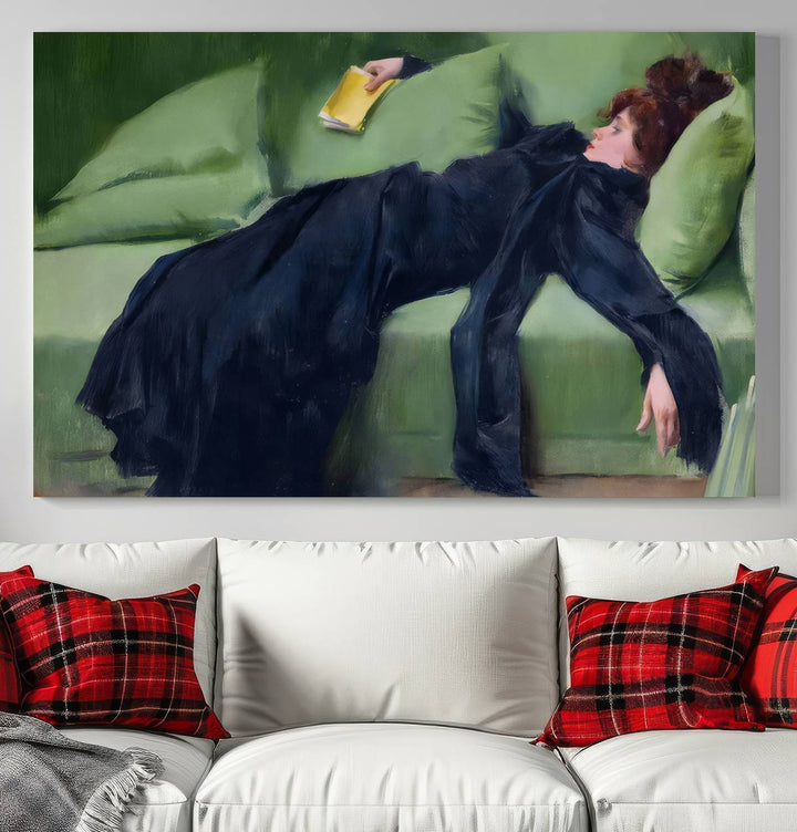 Decadent Girl Canvas Wall Art - Classic Portrait by Ramón Casas, Elegant Resting Figure for Living Room, Bedroom, or Study, Ready to Hang