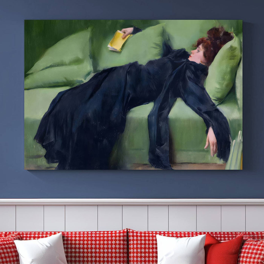 Decadent Girl Canvas Wall Art - Classic Portrait by Ramón Casas, Elegant Resting Figure for Living Room, Bedroom, or Study, Ready to Hang