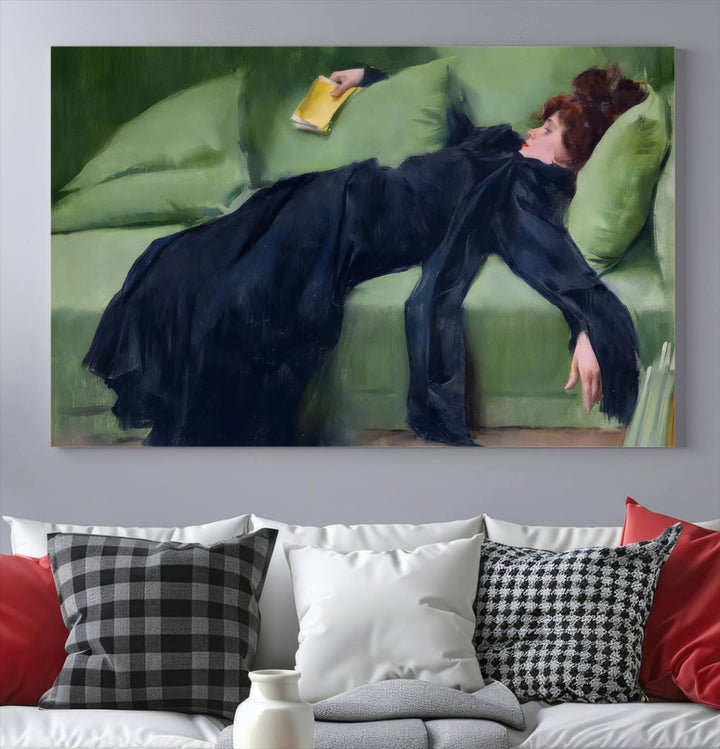 Decadent Girl Canvas Wall Art - Classic Portrait by Ramón Casas, Elegant Resting Figure for Living Room, Bedroom, or Study, Ready to Hang