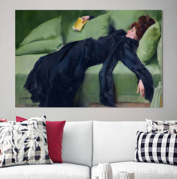 Decadent Girl Canvas Wall Art - Classic Portrait by Ramón Casas, Elegant Resting Figure for Living Room, Bedroom, or Study, Ready to Hang