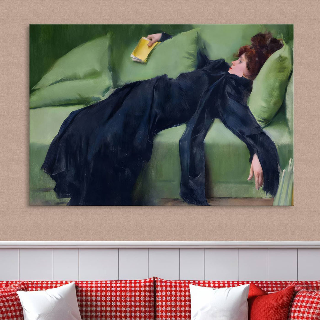 Decadent Girl Canvas Wall Art - Classic Portrait by Ramón Casas, Elegant Resting Figure for Living Room, Bedroom, or Study, Ready to Hang