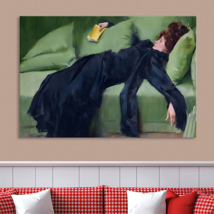 Decadent Girl Canvas Wall Art - Classic Portrait by Ramón Casas, Elegant Resting Figure for Living Room, Bedroom, or Study, Ready to Hang