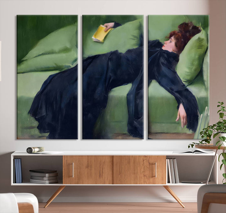 Decadent Girl Canvas Wall Art - Classic Portrait by Ramón Casas, Elegant Resting Figure for Living Room, Bedroom, or Study, Ready to Hang