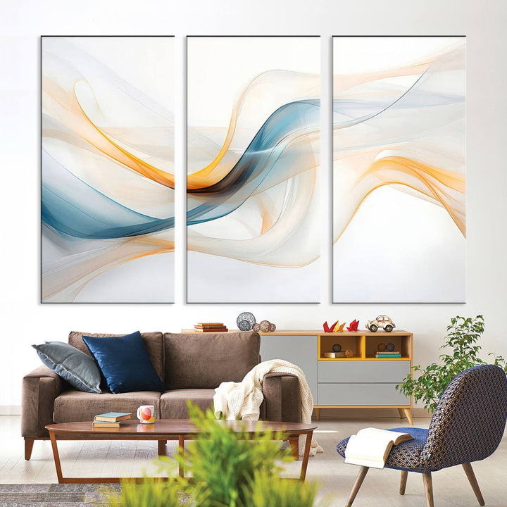 Decorative Turquoise Orange Wave Wall Art Canvas Print