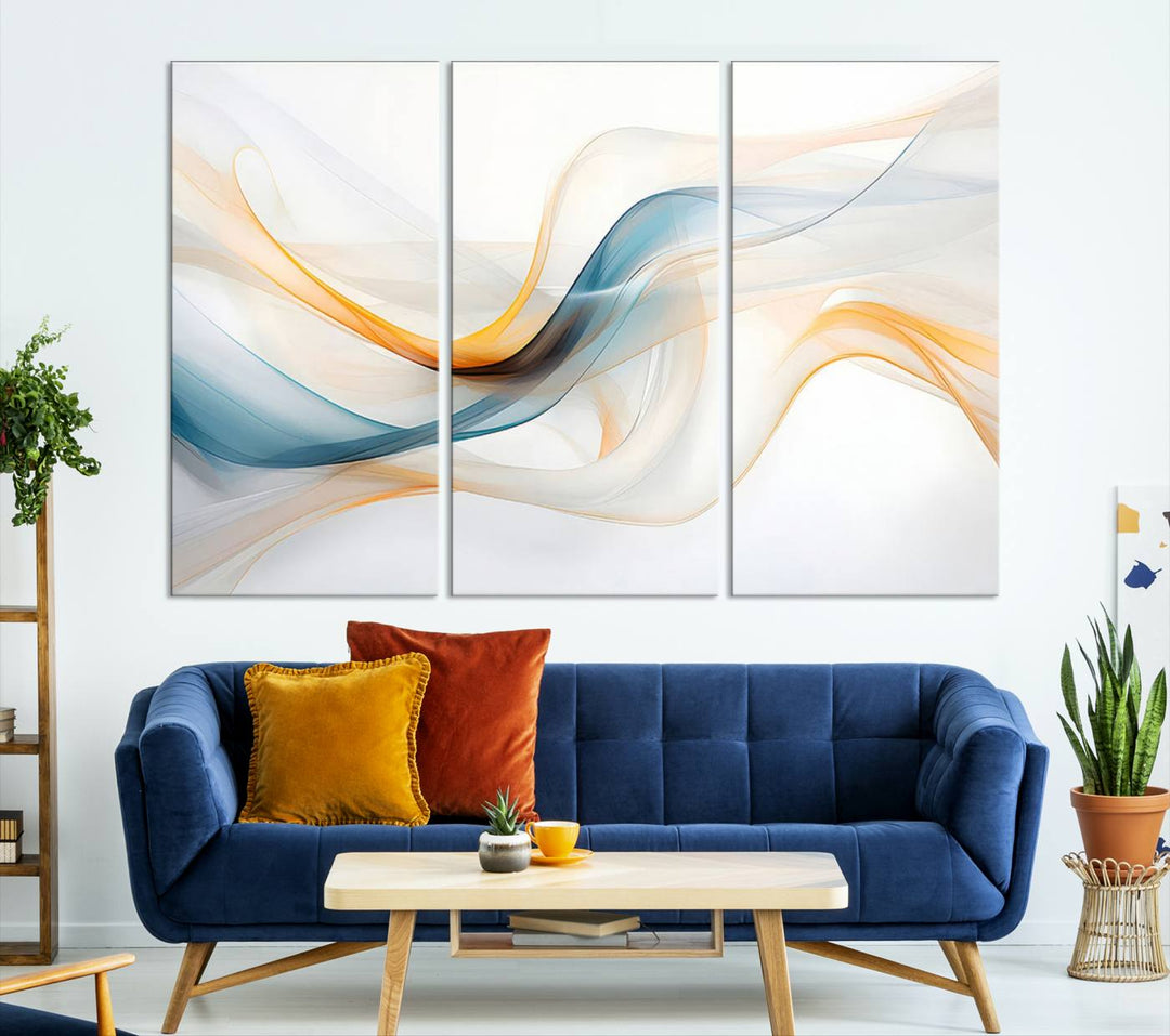 Decorative Turquoise Orange Wave Wall Art Canvas Print