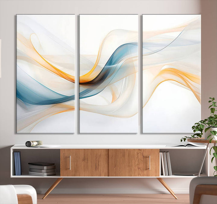 Decorative Turquoise Orange Wave Wall Art Canvas Print