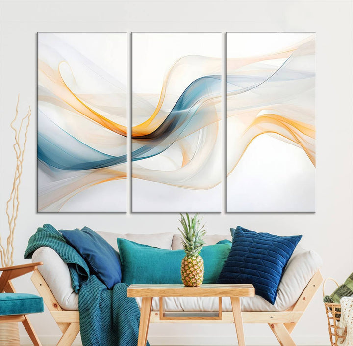 Decorative Turquoise Orange Wave Wall Art Canvas Print