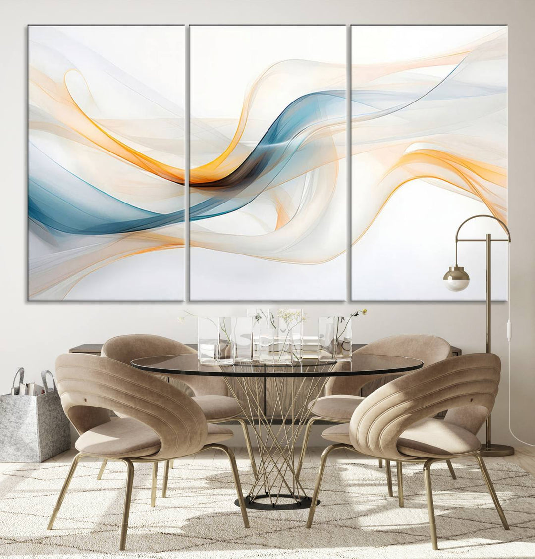 Decorative Turquoise Orange Wave Wall Art Canvas Print