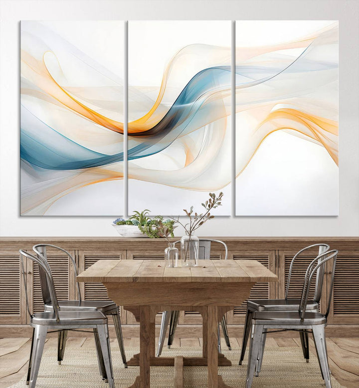 Decorative Turquoise Orange Wave Wall Art Canvas Print