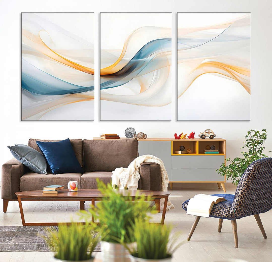 Decorative Turquoise Orange Wave Wall Art Canvas Print