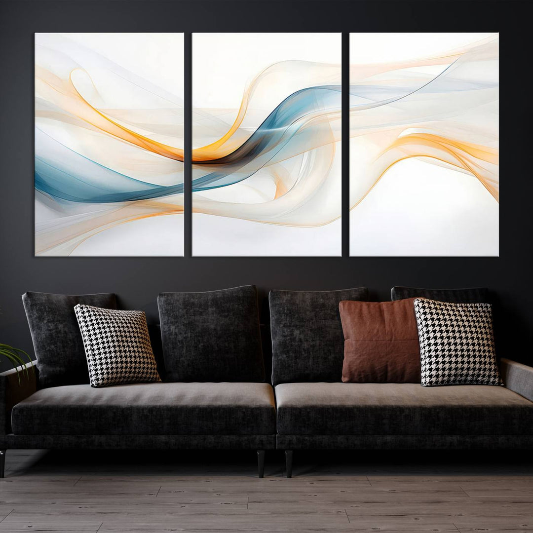 Decorative Turquoise Orange Wave Wall Art Canvas Print