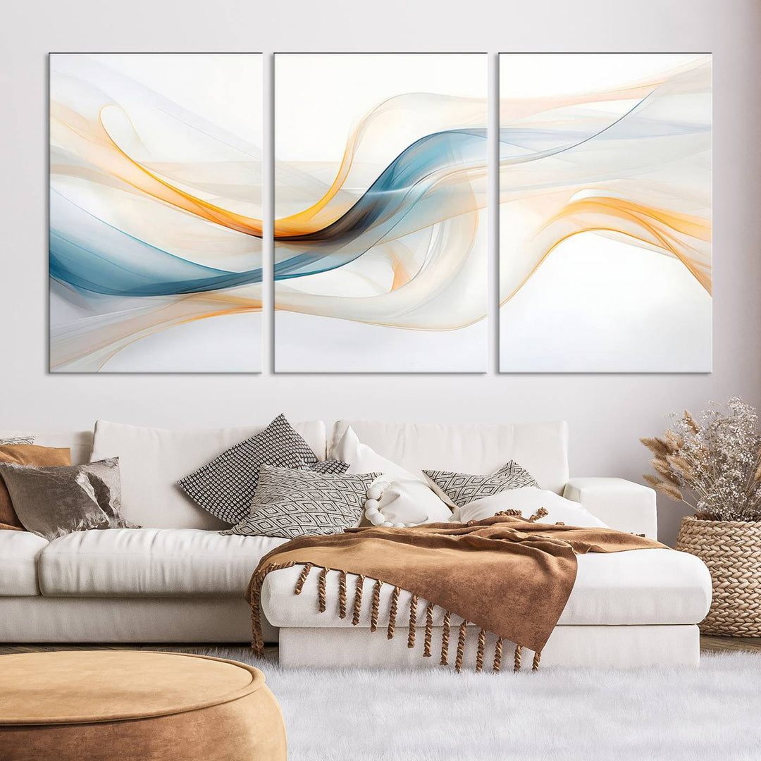 Decorative Turquoise Orange Wave Wall Art Canvas Print