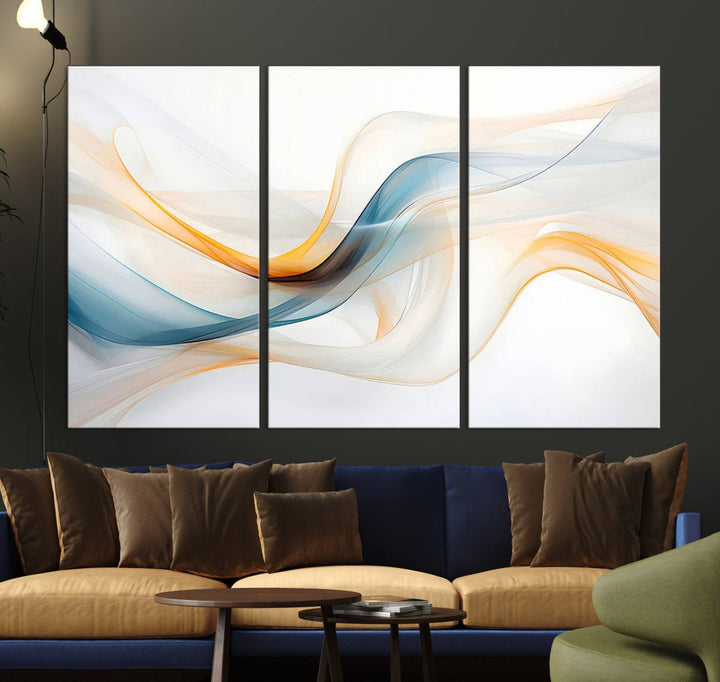 Decorative Turquoise Orange Wave Wall Art Canvas Print