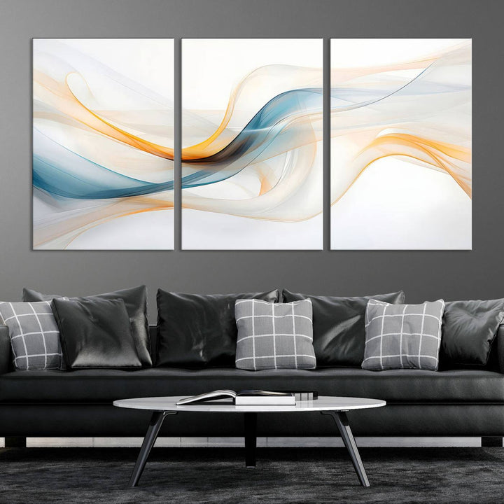 Decorative Turquoise Orange Wave Wall Art Canvas Print