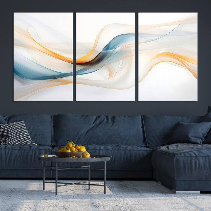 Decorative Turquoise Orange Wave Wall Art Canvas Print