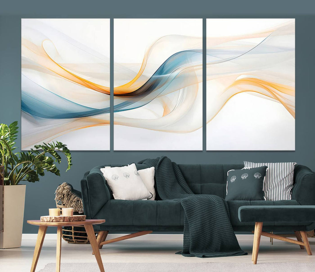 Decorative Turquoise Orange Wave Wall Art Canvas Print