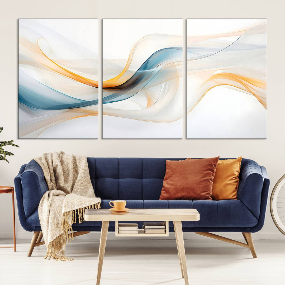 Decorative Turquoise Orange Wave Wall Art Canvas Print