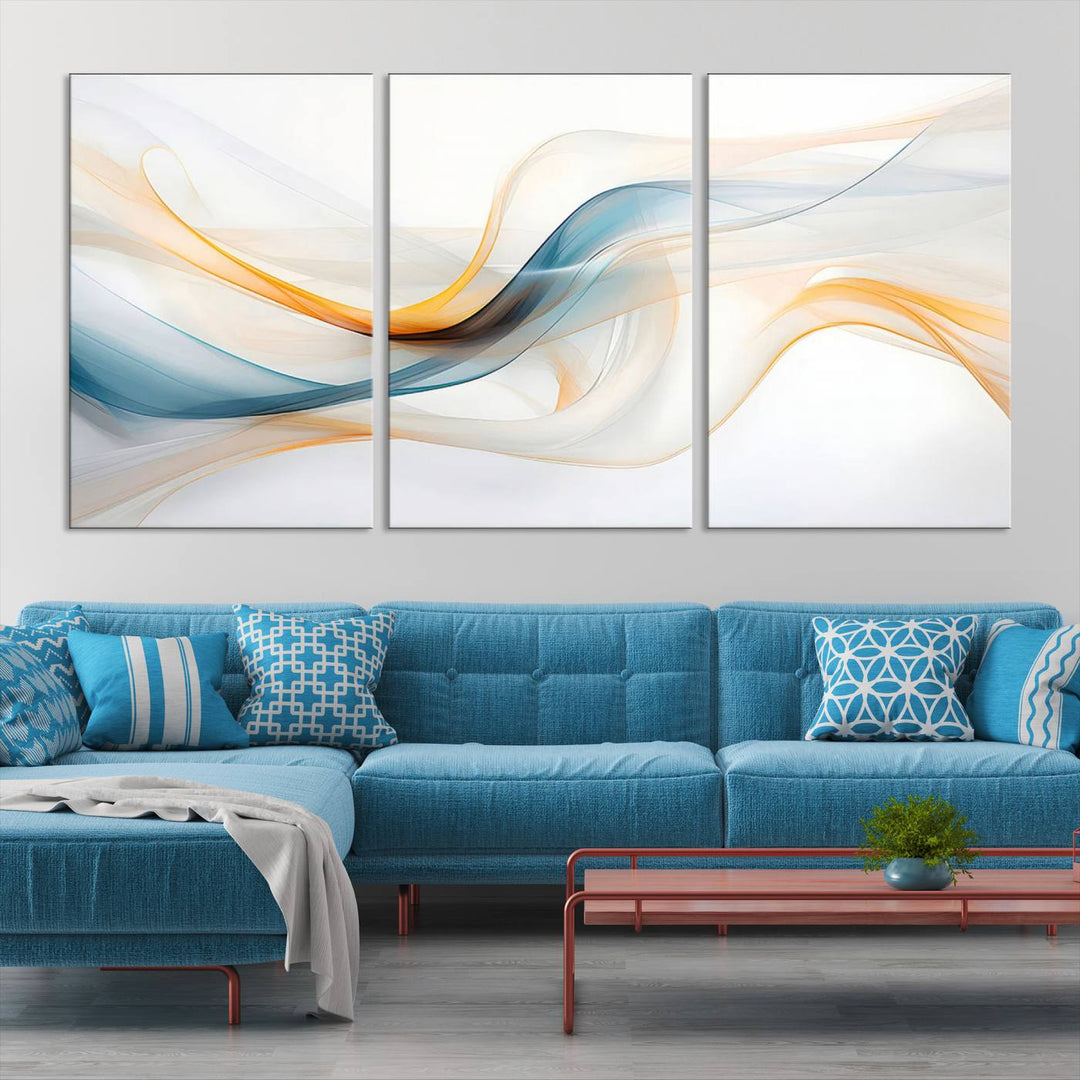 Decorative Turquoise Orange Wave Wall Art Canvas Print