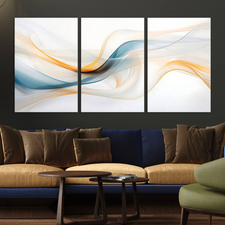 Decorative Turquoise Orange Wave Wall Art Canvas Print