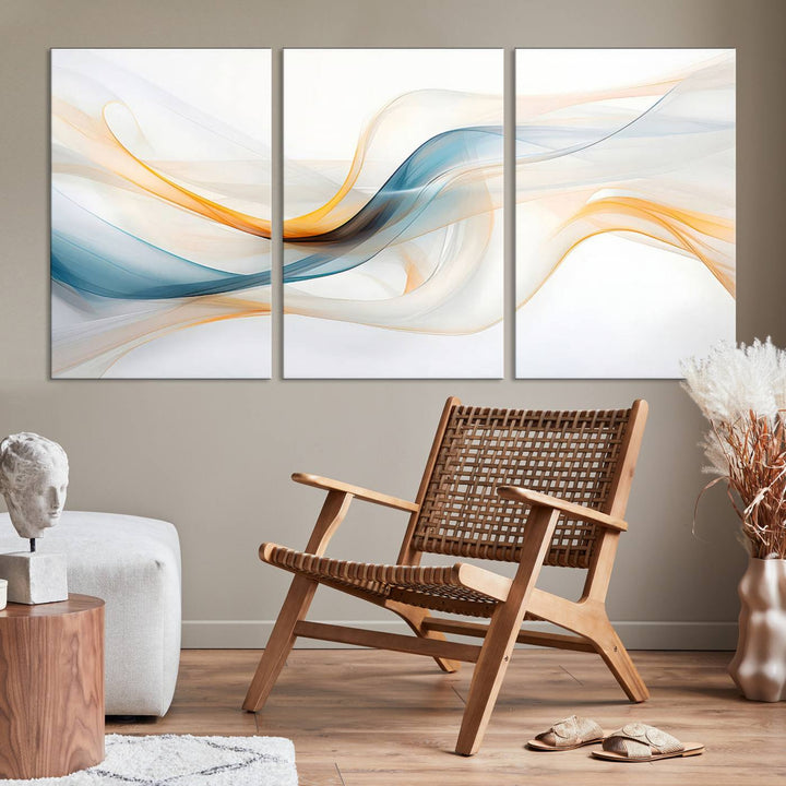 Decorative Turquoise Orange Wave Wall Art Canvas Print