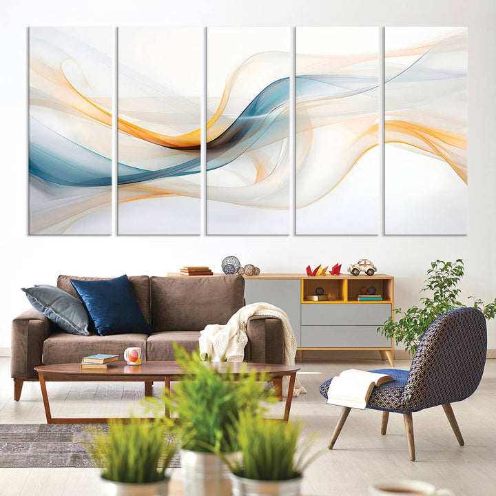 Decorative Turquoise Orange Wave Wall Art Canvas Print