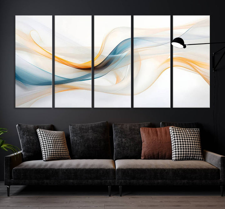 Decorative Turquoise Orange Wave Wall Art Canvas Print