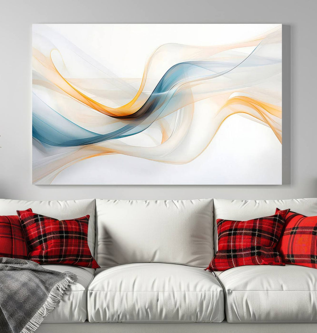 Decorative Turquoise Orange Wave Wall Art Canvas Print