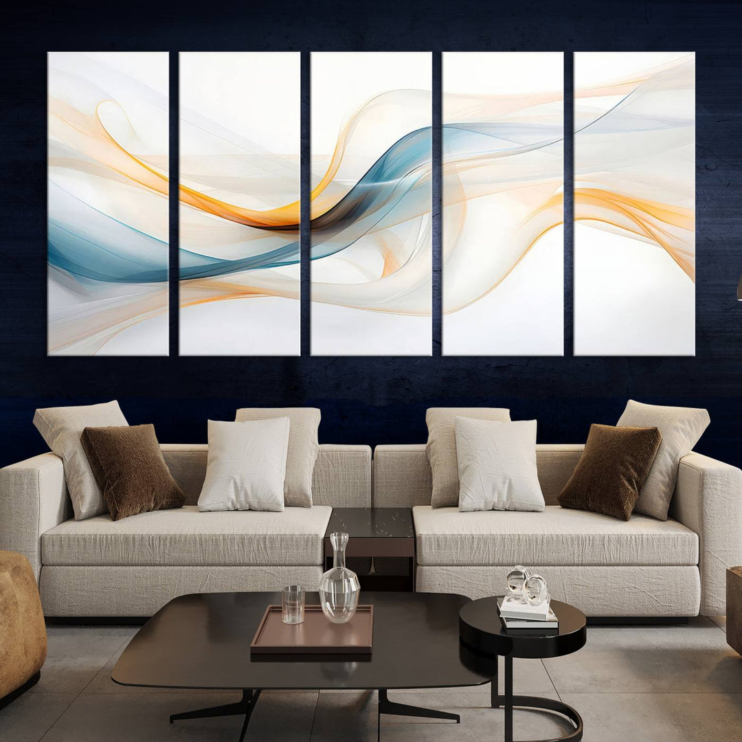 Decorative Turquoise Orange Wave Wall Art Canvas Print