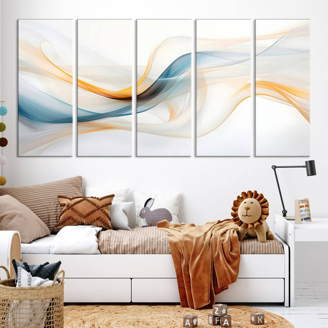 Decorative Turquoise Orange Wave Wall Art Canvas Print