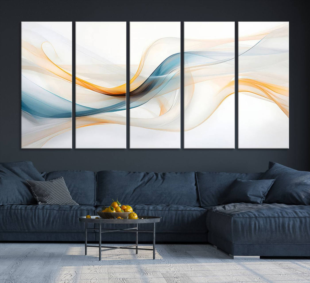 Decorative Turquoise Orange Wave Wall Art Canvas Print