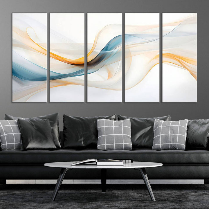 Decorative Turquoise Orange Wave Wall Art Canvas Print