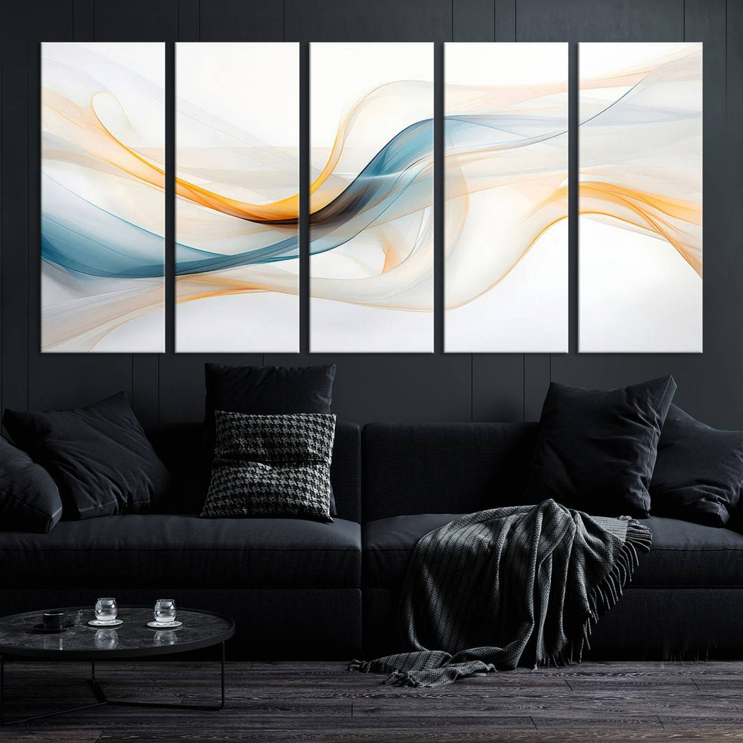 Decorative Turquoise Orange Wave Wall Art Canvas Print