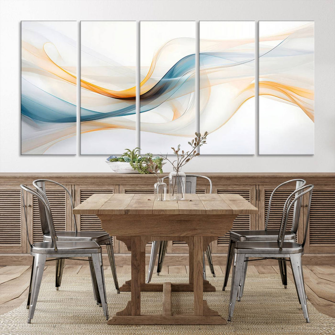 Decorative Turquoise Orange Wave Wall Art Canvas Print