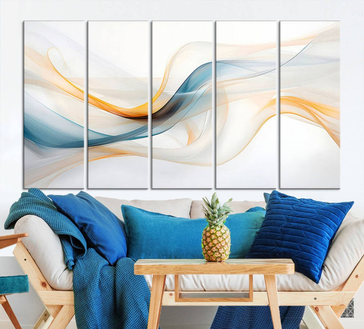 Decorative Turquoise Orange Wave Wall Art Canvas Print