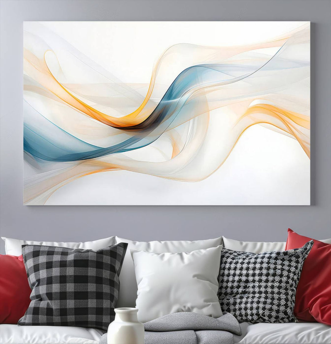 Decorative Turquoise Orange Wave Wall Art Canvas Print