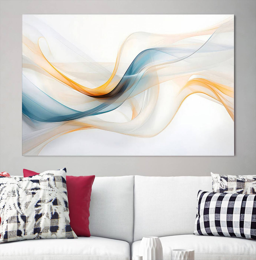 Decorative Turquoise Orange Wave Wall Art Canvas Print