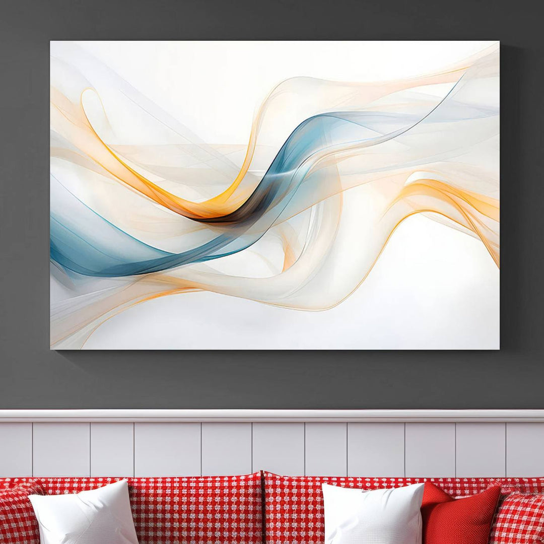 Decorative Turquoise Orange Wave Wall Art Canvas Print