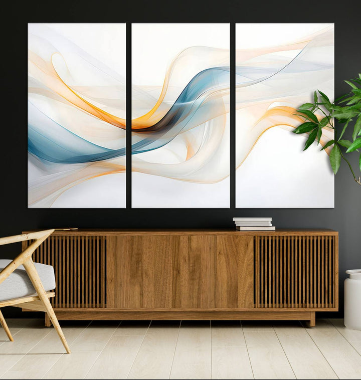 Decorative Turquoise Orange Wave Wall Art Canvas Print