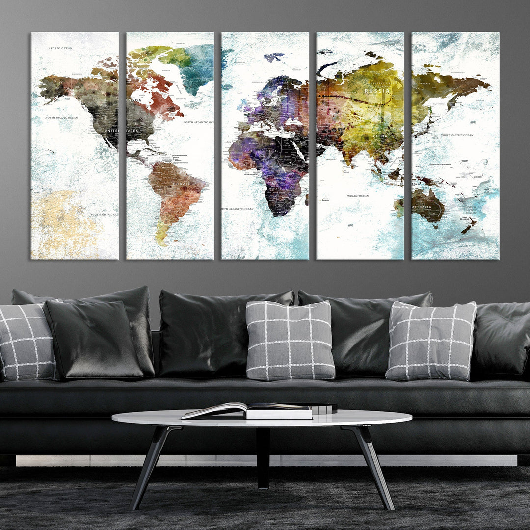 Detailed Large Wall Art World Map Canvas Print for Office Decor