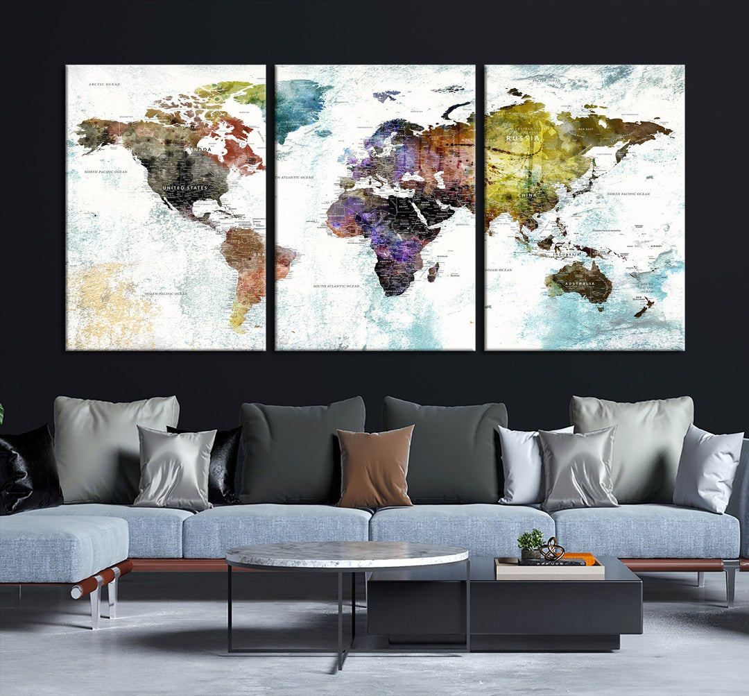 Detailed Large Wall Art World Map Canvas Print for Office Decor