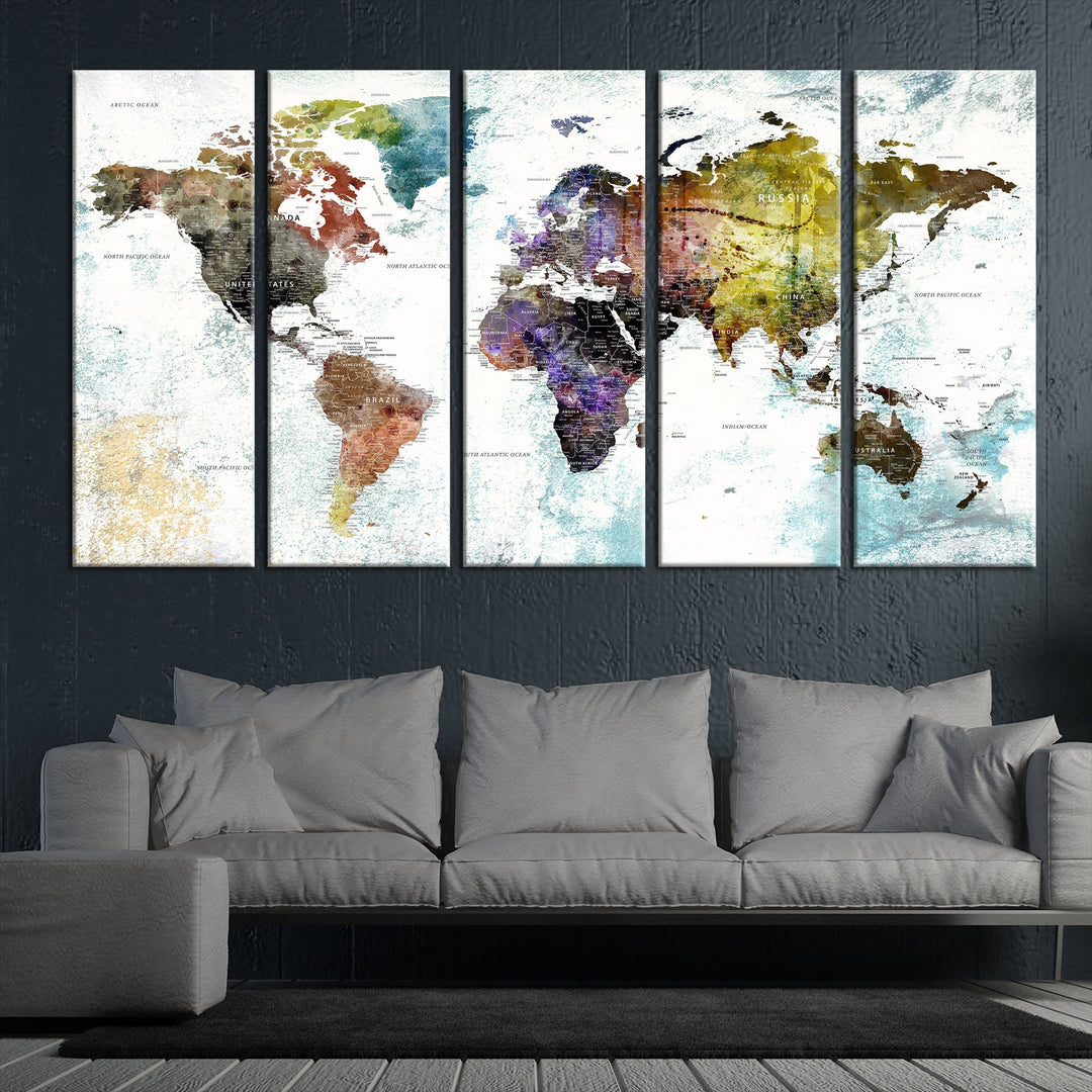 Detailed Large Wall Art World Map Canvas Print for Office Decor