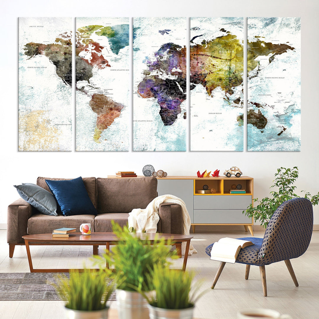 Detailed Large Wall Art World Map Canvas Print for Office Decor