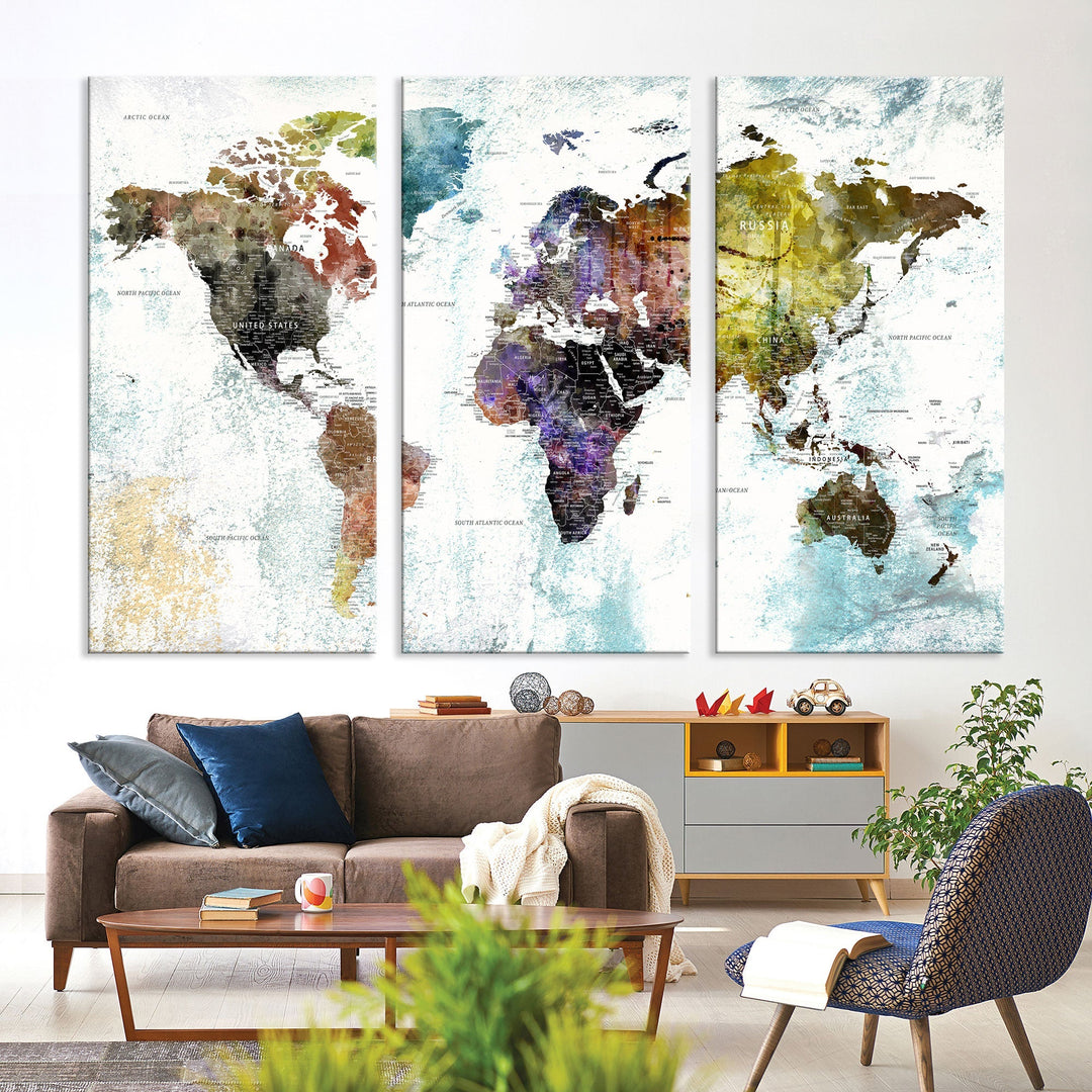 Detailed Large Wall Art World Map Canvas Print for Office Decor