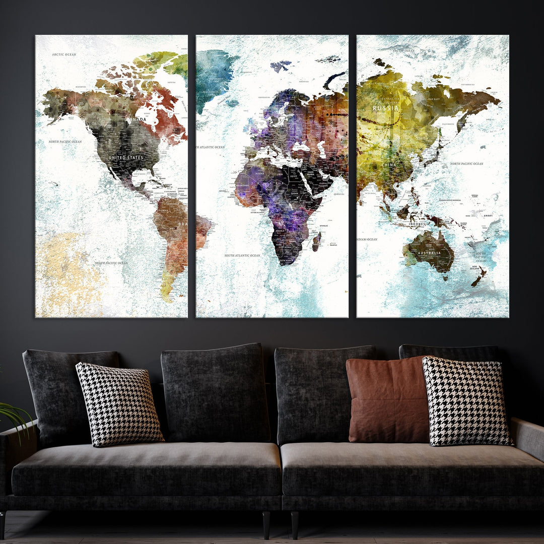 Detailed Large Wall Art World Map Canvas Print for Office Decor