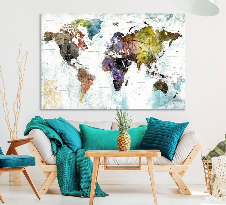 Detailed Large Wall Art World Map Canvas Print for Office Decor