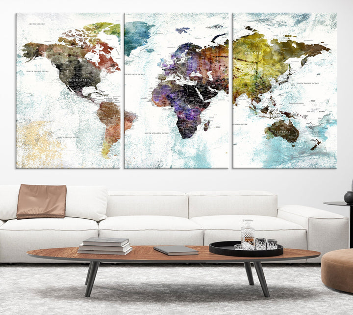 Detailed Large Wall Art World Map Canvas Print for Office Decor