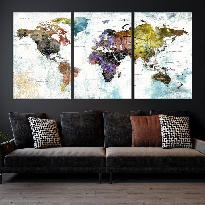 Detailed Large Wall Art World Map Canvas Print for Office Decor