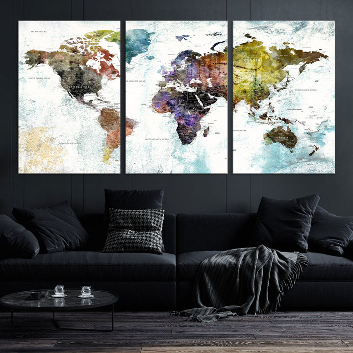 Detailed Large Wall Art World Map Canvas Print for Office Decor