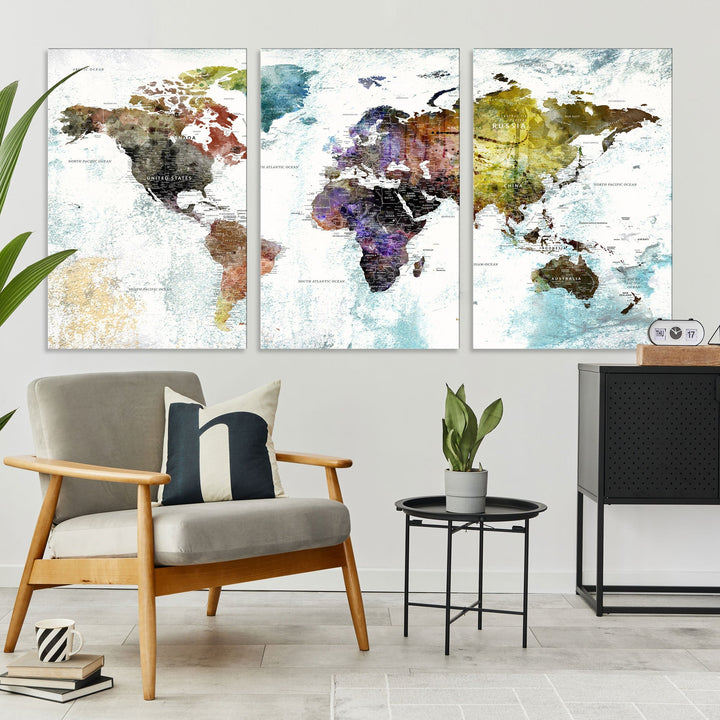 Detailed Large Wall Art World Map Canvas Print for Office Decor